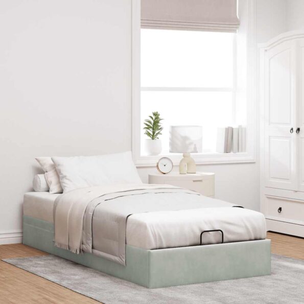 vidaXL Osmanský rám postele bez matraca svetlosivá 100x200 cm zamat – Obrázok 3