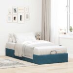 vidaXL Osmanský rám postele bez matraca tmavomodrá 100x200 cm zamat – Obrázok 3