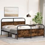 vidaXL Kovový posteľný rám bez matraca dymový dub 160x200 cm – Obrázok 4