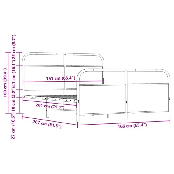 vidaXL Kovový posteľný rám bez matraca dymový dub 160x200 cm – Obrázok 9