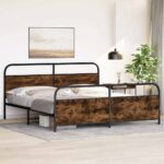 vidaXL Kovový posteľný rám bez matraca dymový dub 180x200 cm – Obrázok 4