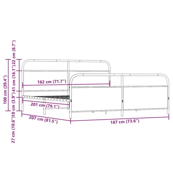 vidaXL Kovový posteľný rám bez matraca dymový dub 180x200 cm – Obrázok 9