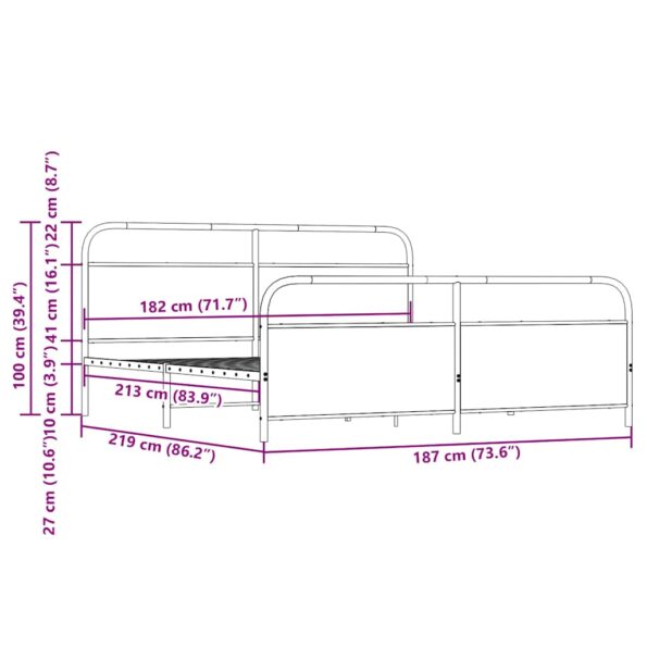 vidaXL Kovový posteľný rám bez matraca dymový dub 183x200 cm – Obrázok 9