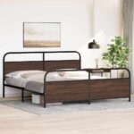 vidaXL Kovový posteľný rám bez matraca hnedý dub 193x200 cm – Obrázok 4