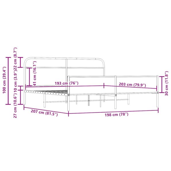vidaXL Kovový posteľný rám bez matraca dymový dub 193x200 cm – Obrázok 9