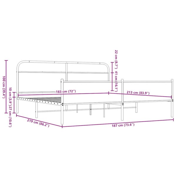 vidaXL Kovový posteľný rám bez matraca hnedý dub 183x200 cm – Obrázok 9