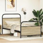 vidaXL Posteľný rám bez matraca 107x203 cm dub sonoma kompozitné drevo – Obrázok 3