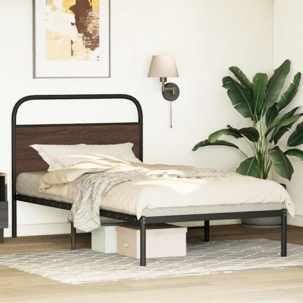 vidaXL Posteľný rám bez matraca 90x190 cm hnedý dub kompozitné drevo – Obrázok 4