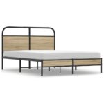 vidaXL Posteľný rám bez matraca 135x190 cm dymový dub kompozitné drevo – Obrázok 2