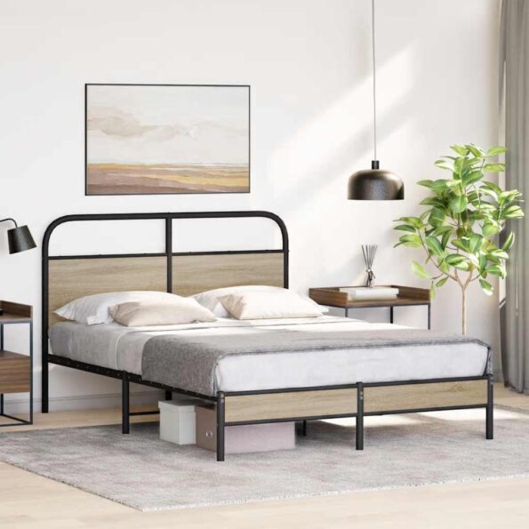 vidaXL Posteľný rám bez matraca 135x190 cm dymový dub kompozitné drevo – Obrázok 4