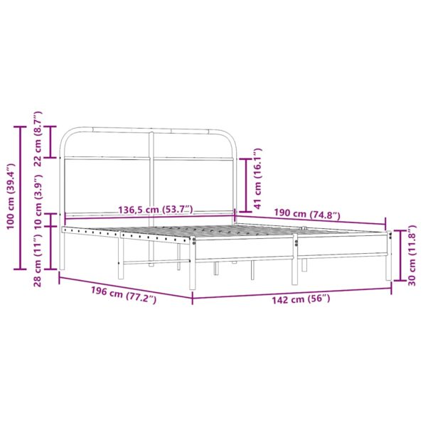 vidaXL Posteľný rám bez matraca 135x190 cm dymový dub kompozitné drevo – Obrázok 9