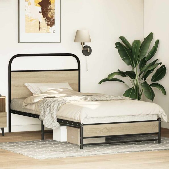 vidaXL Posteľný rám bez matraca 100x200 cm dub sonoma kompozitné drevo – Obrázok 4