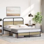 vidaXL Posteľný rám bez matraca 135x190 cm dub sonoma kompozitné drevo – Obrázok 4