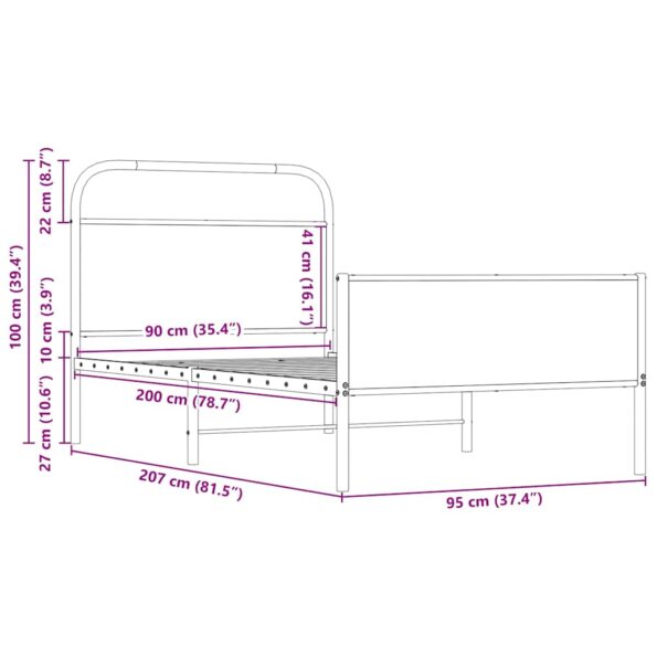 vidaXL Posteľný rám bez matraca 90x200 cm dub sonoma kompozitné drevo – Obrázok 9