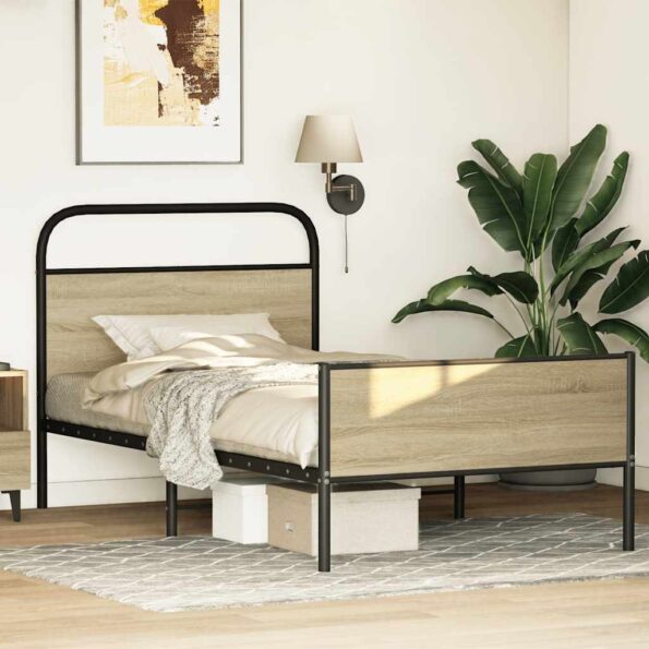 vidaXL Posteľný rám bez matraca 100x200 cm dub sonoma kompozitné drevo – Obrázok 4