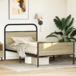 vidaXL Posteľný rám bez matraca 107x203 cm dub sonoma kompozitné drevo – Obrázok 4