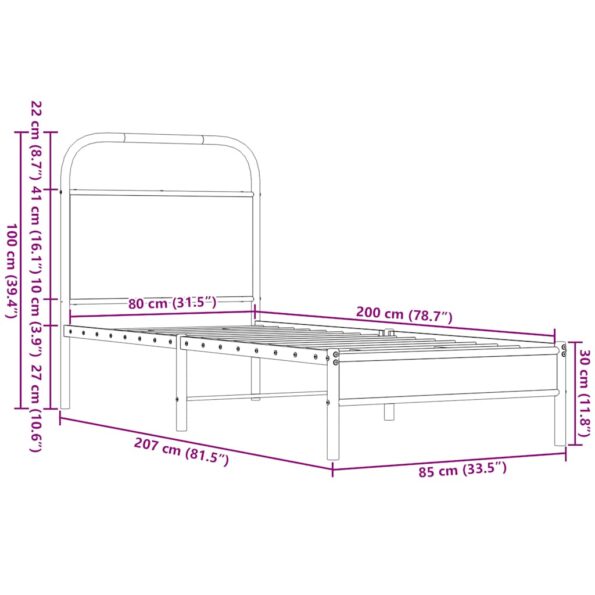 vidaXL Posteľný rám bez matraca 80x200 cm hnedý dub kompozitné drevo – Obrázok 9