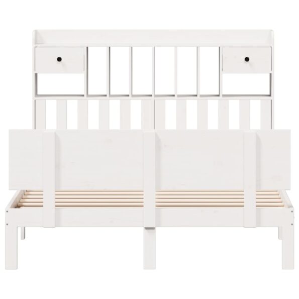 vidaXL Posteľ s knižnicou bez matraca biela 140x200cm borovicový masív – Obrázok 4