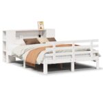 vidaXL Posteľ s knižnicou bez matraca biela 150x200cm borovicový masív – Obrázok 2