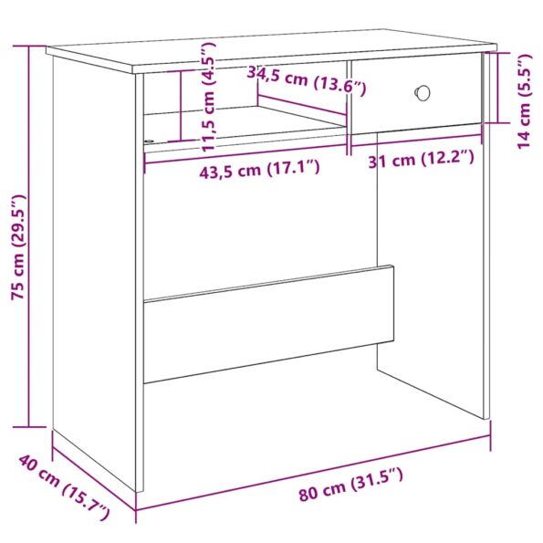 vidaXL Písací stôl staré drevo 80x40x75 cm kompozitné drevo – Obrázok 11