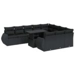 vidaXL 11-dielna záhradná sedacia súprava vankúše polyratan čierna – Obrázok 2