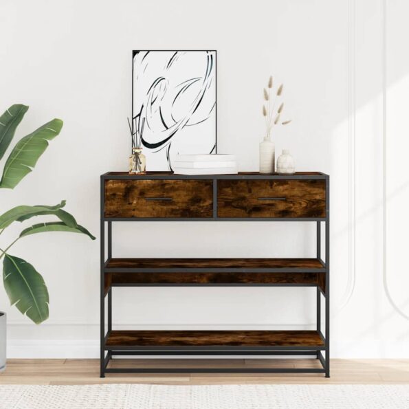vidaXL Konzolový stolík dymový dub 90x35x80 cm kompozitné drevo – Obrázok 3