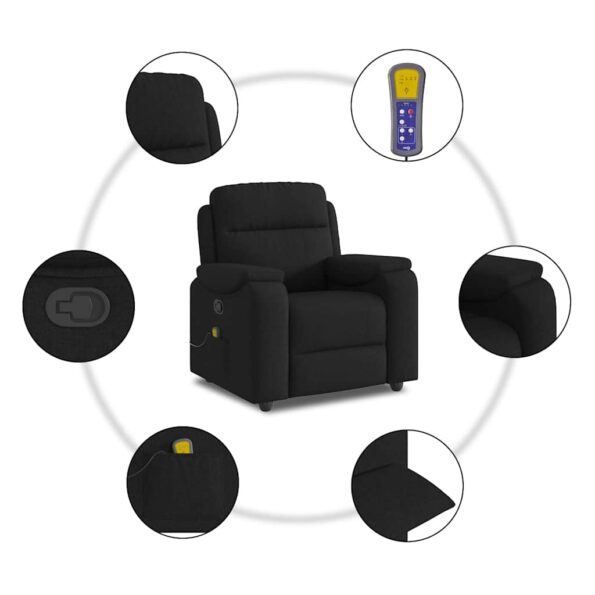 vidaXL Sklápacie masážne kreslo čierne látkové – Obrázok 8