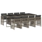 vidaXL 9-dielna záhradná jedálenská sada s podložkami sivá polyratan – Obrázok 2