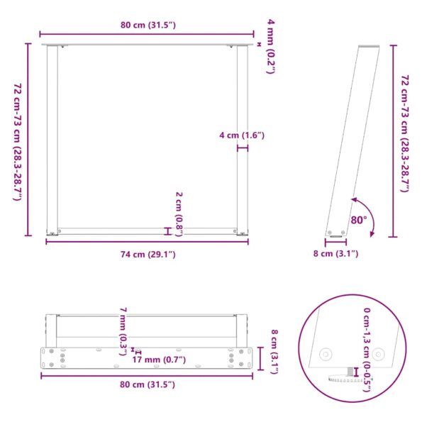 VXL8721158314574_g_en_hd_9.jpg vidaXL Nohy jedálenského stola v tvare U 2 ks Biela 80x(72-73) cm Oceľ – Obrázok 10