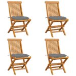 vidaXL Záhradné stoličky so sivými podložkami 4 ks tíkový masív