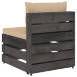 vidaXL Sekčná stredová pohovka s vankúšmi sivá impregnované drevo – Obrázok 3