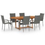 vidaXL 7-dielna záhradná jedálenská súprava polyratanová sivá – Obrázok 2