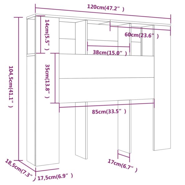 vidaXL Čelo postele so skrinkou dub sonoma 120x18,5x102,5 cm – Obrázok 6