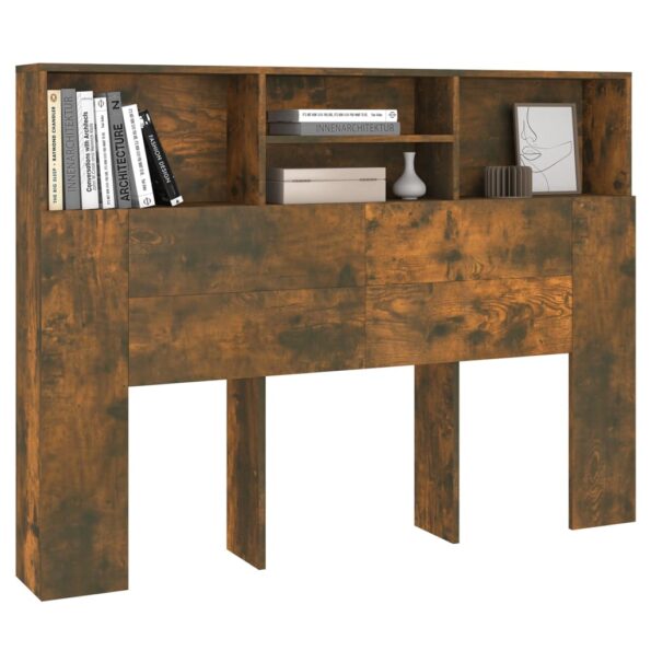 vidaXL Čelo postele so skrinkou dymový dub 140x19x103,5 cm – Obrázok 4