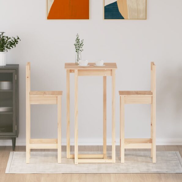 vidaXL 3-dielna barová súprava borovicový masív – Obrázok 3