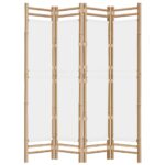 vidaXL Skladací 4-panelový paraván 160 cm bambus a plátno – Obrázok 5