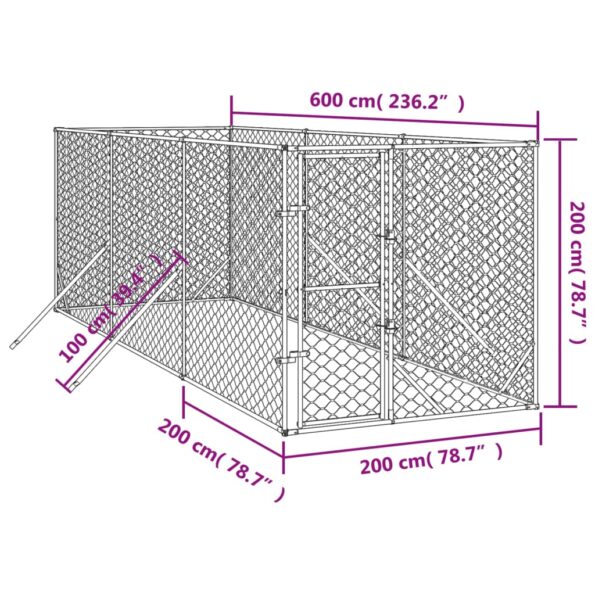 VXL8720845942311_g_en_hd_2.jpg vidaXL Vonkajší koterec pre psov strieborný 2x6x2 m pozinkovaná oceľ – Obrázok 4