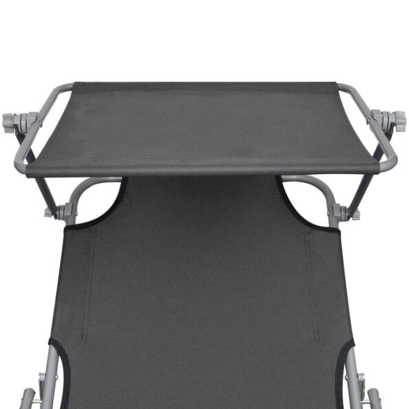 vidaXL Skladacie ležadlo so strieškou, oceľ, sivé – Obrázok 4