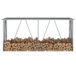 vidaXL Záhradná kôlňa na drevo galvanizovaná oceľ 330x84x152 cm sivá