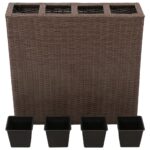 vidaXL Vyvýšený záhradný záhon so 4 nádobami, polyratan, hnedý – Obrázok 2