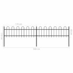 vidaXL Záhradný plot s oblúkovým zakončením, oceľ 3,4x0,6 m, čierny – Obrázok 5