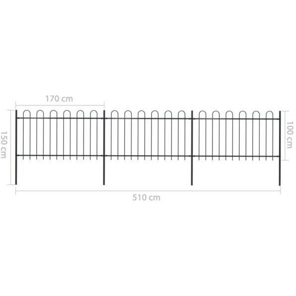 vidaXL Záhradný plot s oblúkovým zakončením, oceľ 5,1x1 m, čierny – Obrázok 5