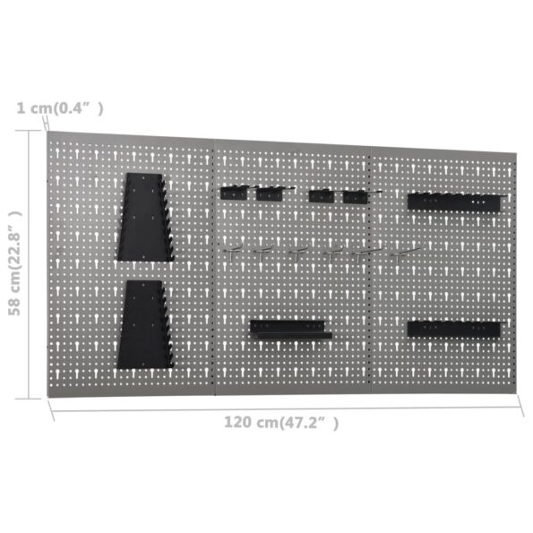 vidaXL Nástenné závesné panely na náradie 3 ks 40x58 cm oceľové – Obrázok 11