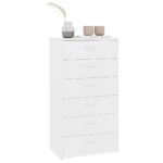 vidaXL Komoda so 6 zásuvkami, biela 50x34x96 cm, kompozitné drevo – Obrázok 3