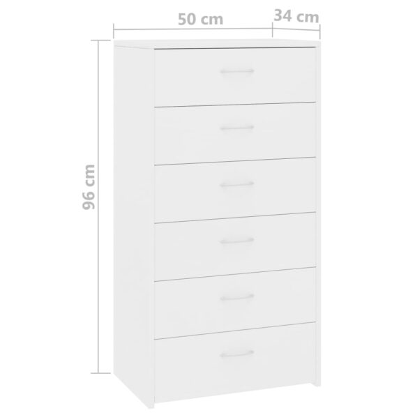 vidaXL Komoda so 6 zásuvkami, biela 50x34x96 cm, kompozitné drevo – Obrázok 6