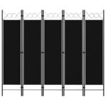 vidaXL Paraván s 5 panelmi, čierny 200x180 cm