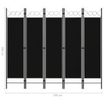 vidaXL Paraván s 5 panelmi, čierny 200x180 cm – Obrázok 6
