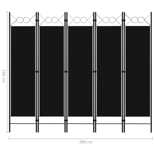 vidaXL Paraván s 5 panelmi, čierny 200x180 cm – Obrázok 6