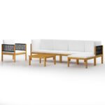 vidaXL 7-dielna záhradná sedacia súprava+podložky, krémová, akácia – Obrázok 2