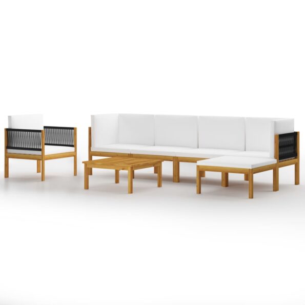 vidaXL 7-dielna záhradná sedacia súprava+podložky, krémová, akácia – Obrázok 2